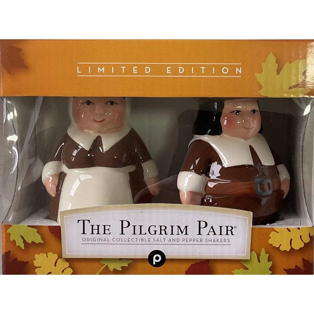 Publix Pilgrim Pair salt and pepper shakers vintage Thanksgiving Holiday NIB